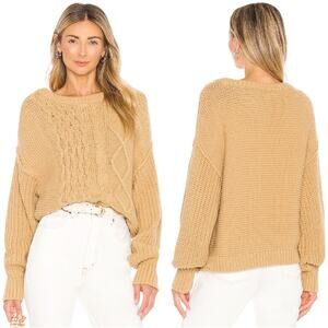 FREE PEOPLE Dream Cable Knit Oversized Sweater in Classic Camel Size XS
